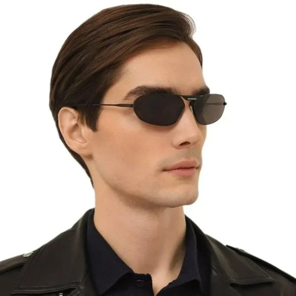 NEW BALENCIAGA BB0245S 001 OVAL BLACK METAL UNISEX SUNGLASSES BALENCIAGA